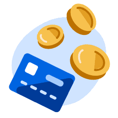 An illustration of a credit card and coins, representing earning money from part-time work in Canada.
