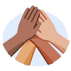 An illustration of hands high-fiving, representing support.