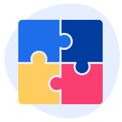 An illustration of four colourful puzzle pieces fitting together into a square.
