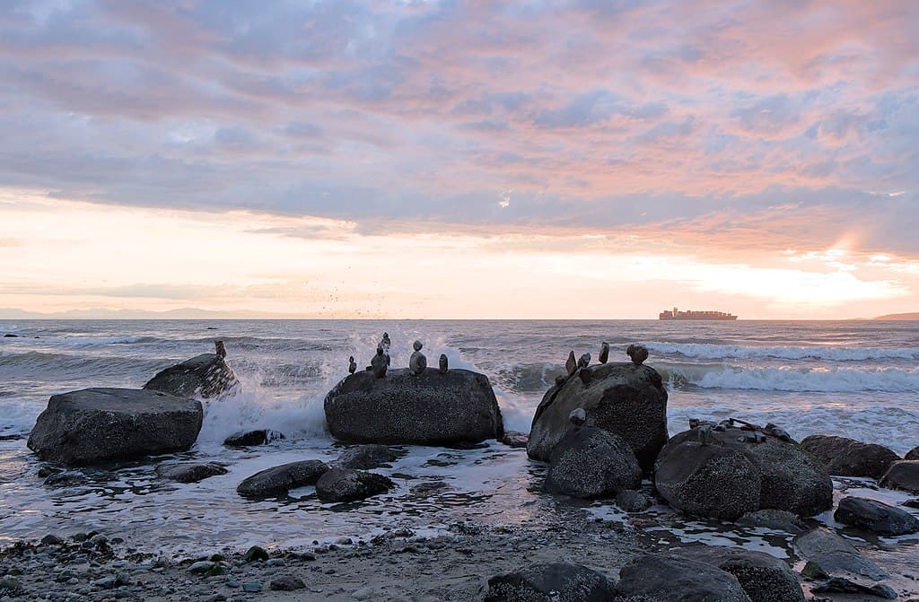 Sunset over the coast at Pacific Spirit Regional Park, Vancouver.