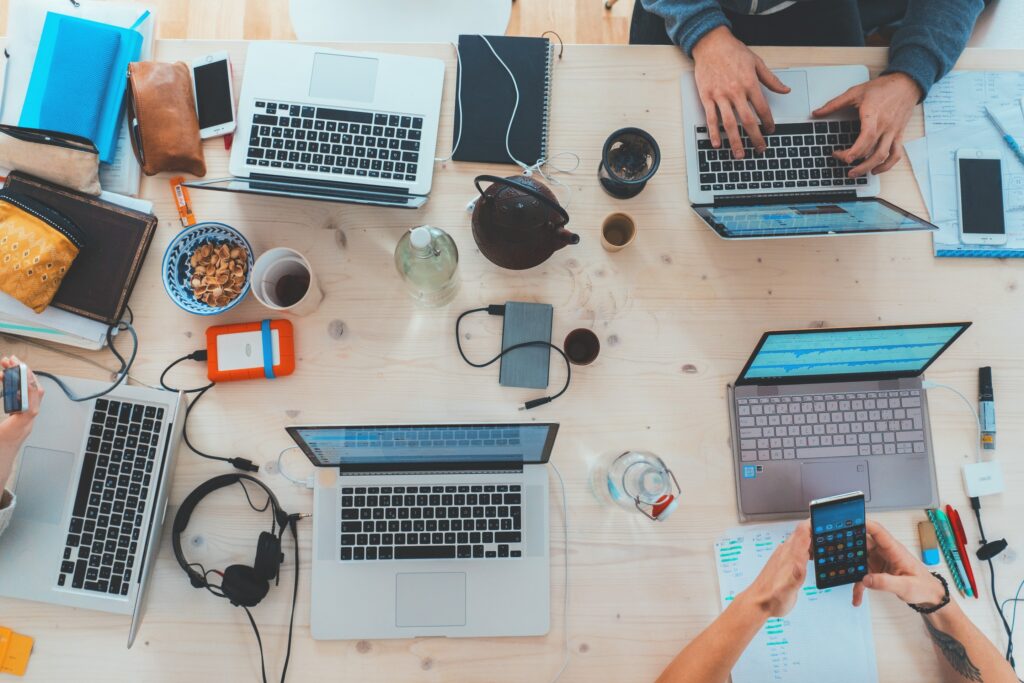 Laptops open on table