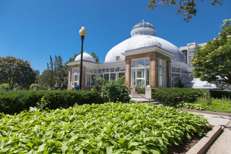 A photo of the botanical gardens building at Allan Gardens in Toronto.
