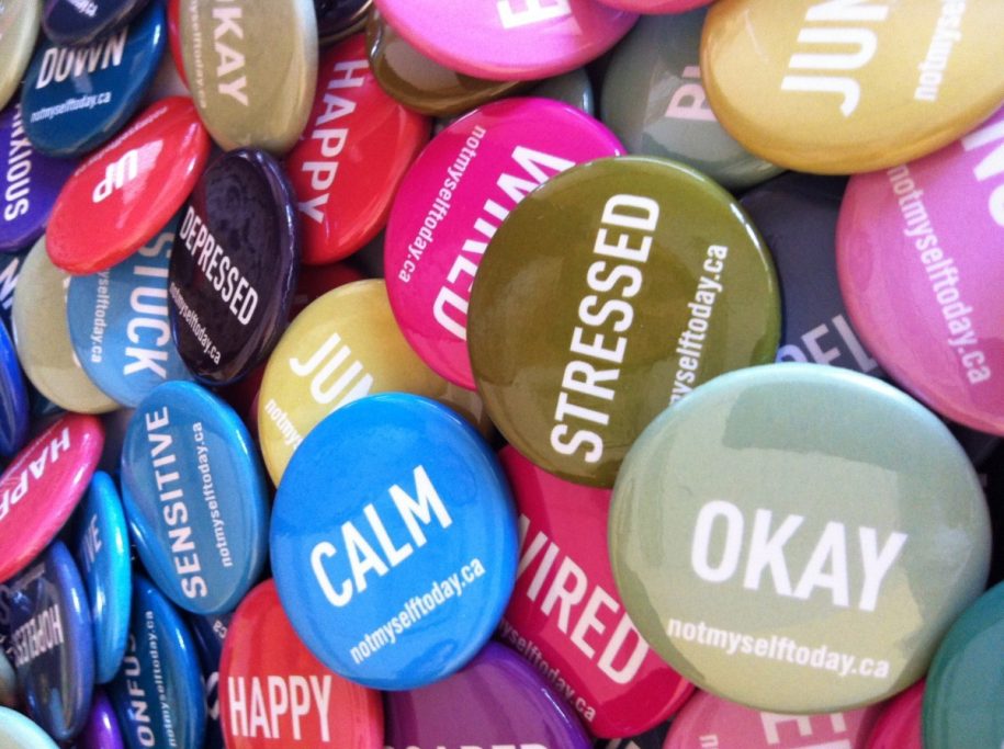 Collection of 'Not Myself Today' buttons