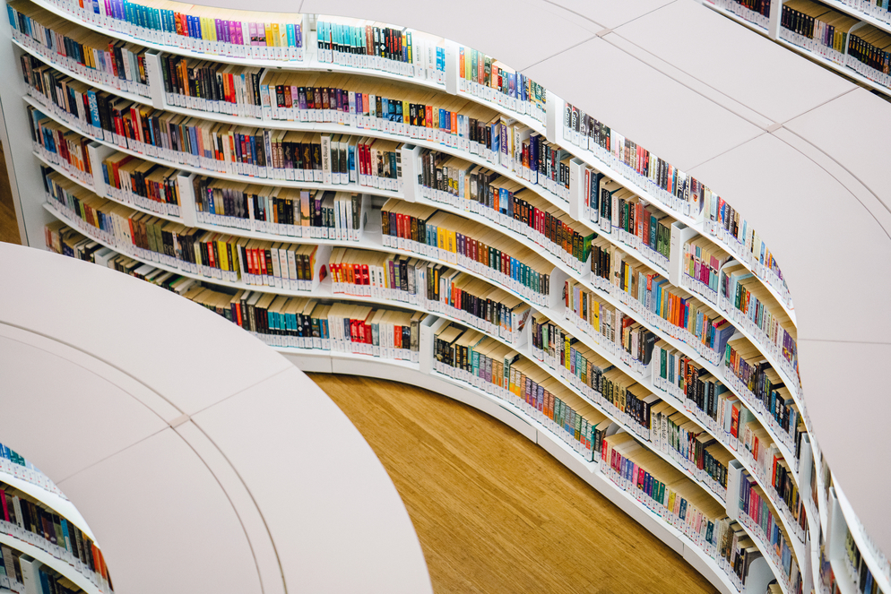 Library shelves from above