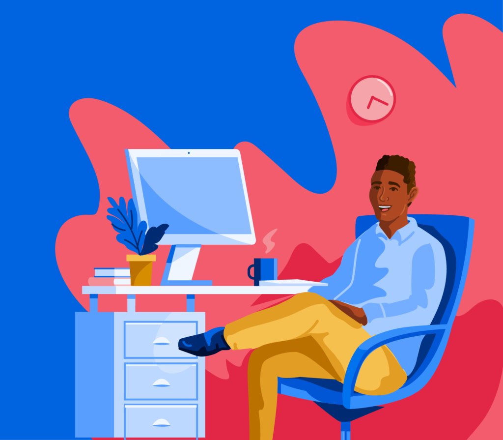 Illustration of student sitting at computer