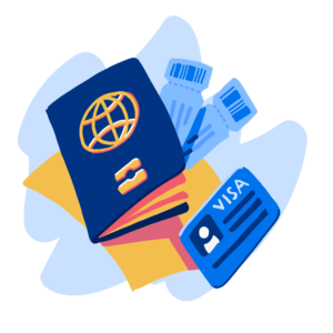 Passport with visa and airplane tickets