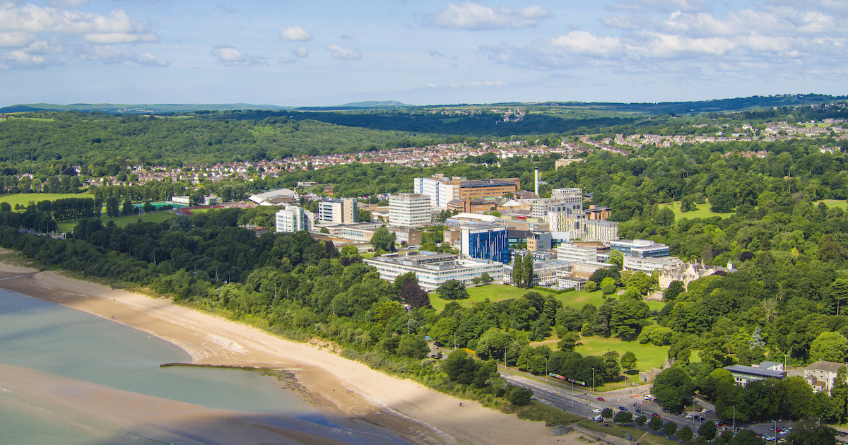 Aerial photograph of Swansea University