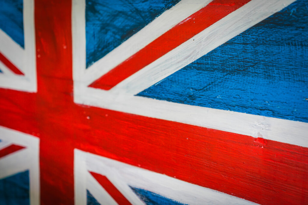 Union Jack flag painted on wood