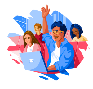 Illustration of student with raised hand