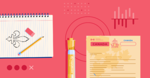 Illustration with study permit and notebook