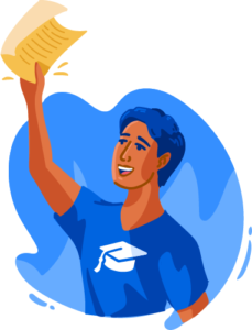 Illustration of male student holding paper in air