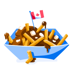 Illustration of poutine with Canadian flag