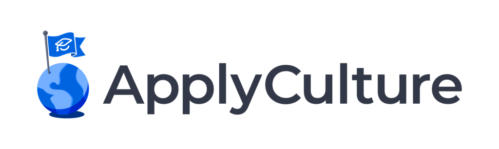 ApplyCulture logo, featuring an ApplyBoard flag on an image of the world
