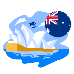 Illustration of Sydney Opera House and Australian flag