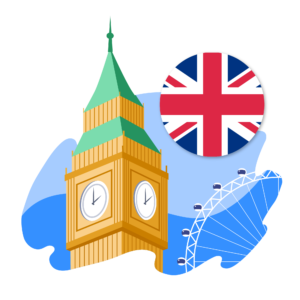 Illustration of Big Ben, London Eye, and Union Jack