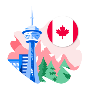 Illustration of Canada flag and Canadian backdrop