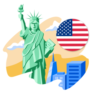 Illustration of Statue of Liberty and US flag