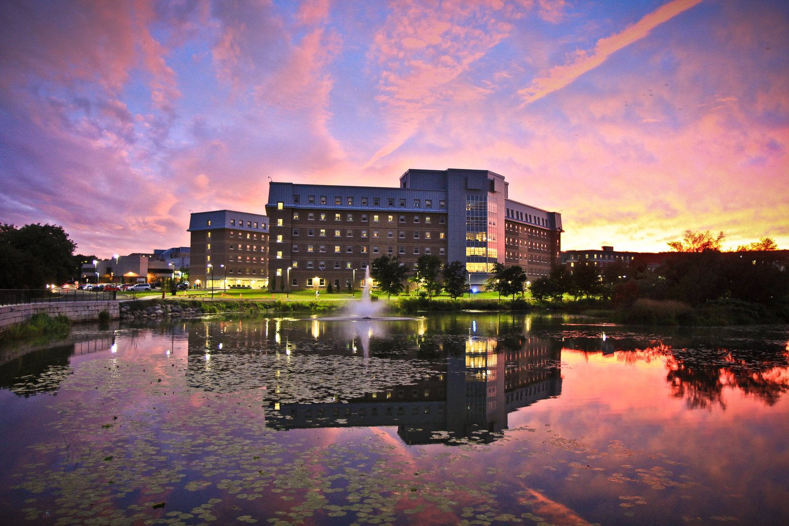 Memorial University of Newfoundland residence at dusk