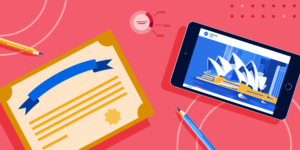 AI Australia Tertiary Education article banner featuring a certificate and a phone showing a picture of the Sydney Opera House