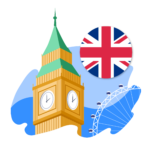 Illustration of Big Ben and Union Jack flag