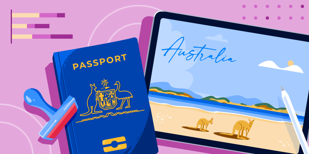 ApplyInsight: Predicting Post-Pandemic Visa Trends for Australian International Education banner featuring a passport, a stamp, and a postcard of Australia