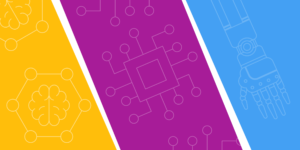 Illustration representing blockchain, robotics, and artificial intelligence