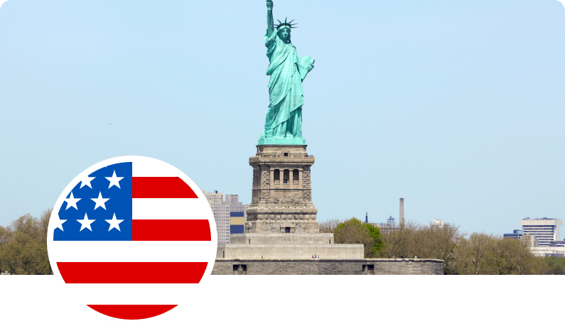 Photo of Statue of Liberty and US flag