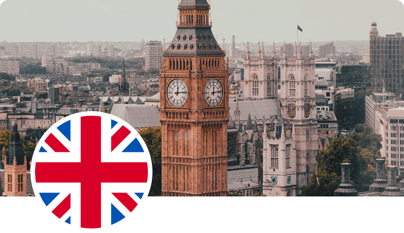 Photo of Big Ben and UK flag