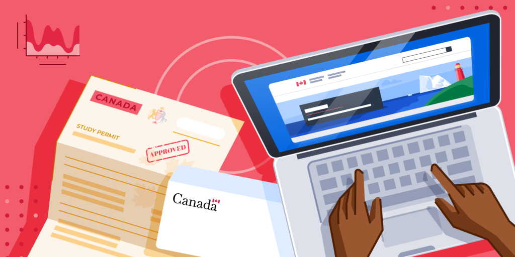 ApplyInsights: Shorter Canadian Study Permit Processing Times in 2021 banner featuring a laptop and a letter