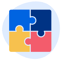 Four puzzle pieces fitting together to form a square, representing the soft skills of problem solving and critical thinking. 