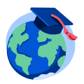 An illustration of a globe wearing a graduation cap.