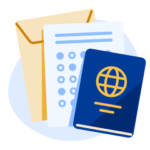 Application documents including a passport and envelope.