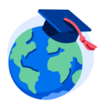 A globe wearing a graduation cap.