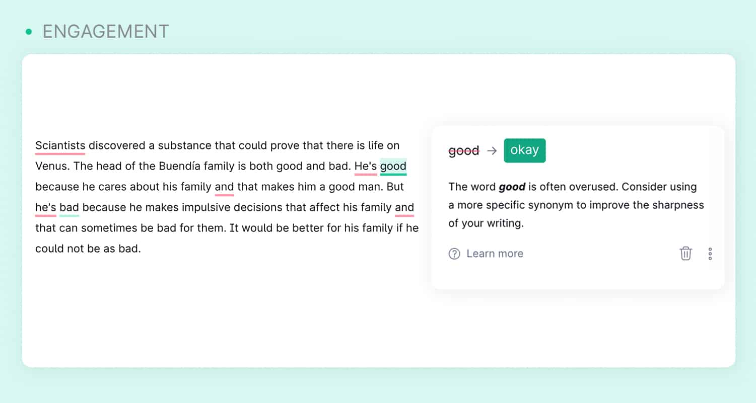 A screenshot of Grammarly's editing interface.