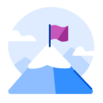 An illustration of a mountain with a purple flag on top of it, representing international student impact.