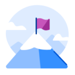 An illustration of a mountain with a purple flag on top of it.