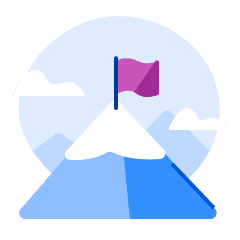 An illustration of a mountain with a purple flag on top of it, representing the many soft skills associated with strong leadership.