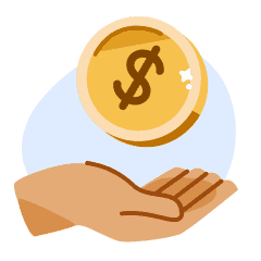An illustration of an open hand with a gold coin above it, representing a tuition deposit payment.