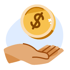 an illustration of a hand with a gold coin above it.