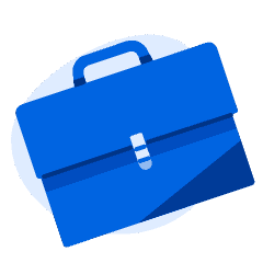 An illustration of a blue briefcase representing working opportunities while and after study in Alberta.