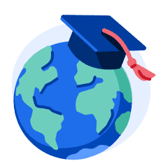 An illustration of planet Earth with a graduation cap on top of it, symbolizing the world's most international universities.