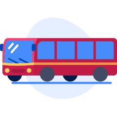 An illustration of a long red bus.