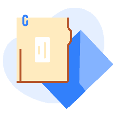 An illustration of a yellow folder with a paperclip, containing a blue file.