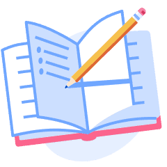 An illustration of an IELTS exam practice book with a pencil writing on it.