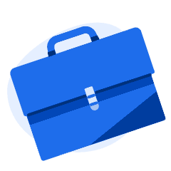 An illustration of a blue briefcase, representing studying abroad in the UK. 