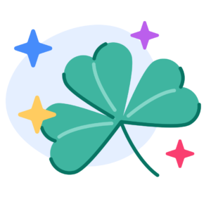 An illustration of a three-leaf clover surrounded by colourful sparkles.