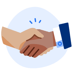 A spot illustration of shaking hands, signifying working with a certified immigration consultant.