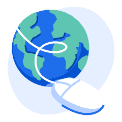 An illustration of planet earth connected to a computer mouse.