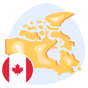 An illustrated map of Canada with an icon of the Canadian flag.