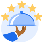 Illustration of a hand holding a covered plate, with five gold stars hovering over the plate.